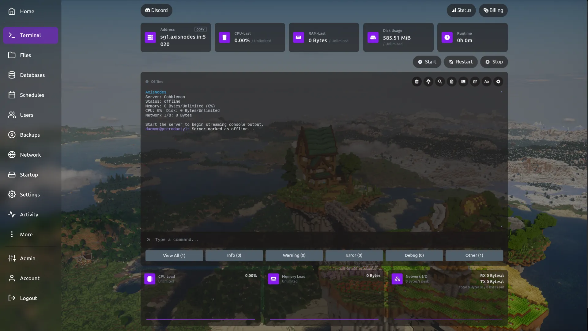 AxisNodes panel: Console